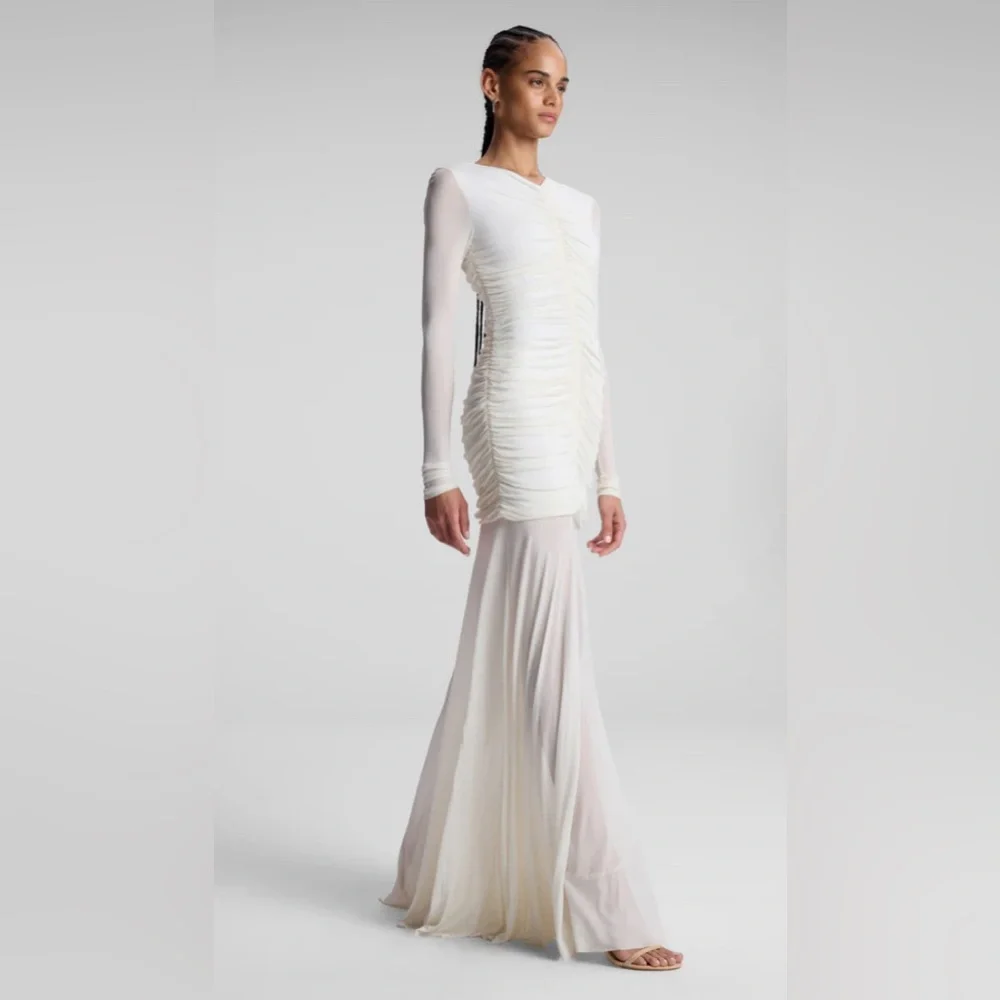 A.L.C. fawn ruched mesh maxi dress in off white color - Picture 2 of 4